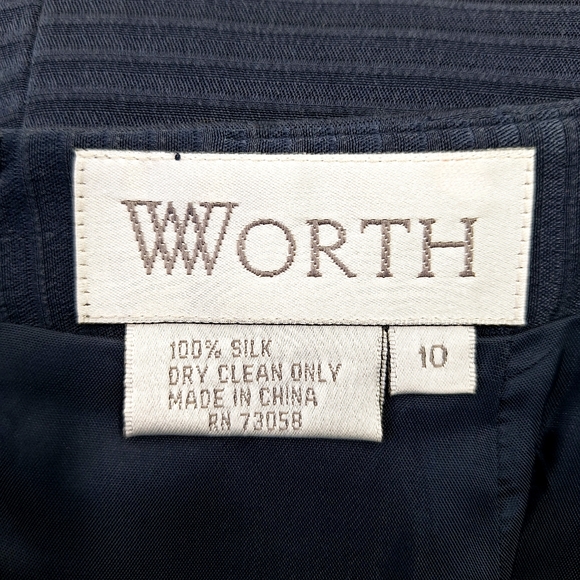 Worth 100% Silk Navy Blue Ribbed Midi Pencil Skirt Sz 10 - Picture 6 of 11